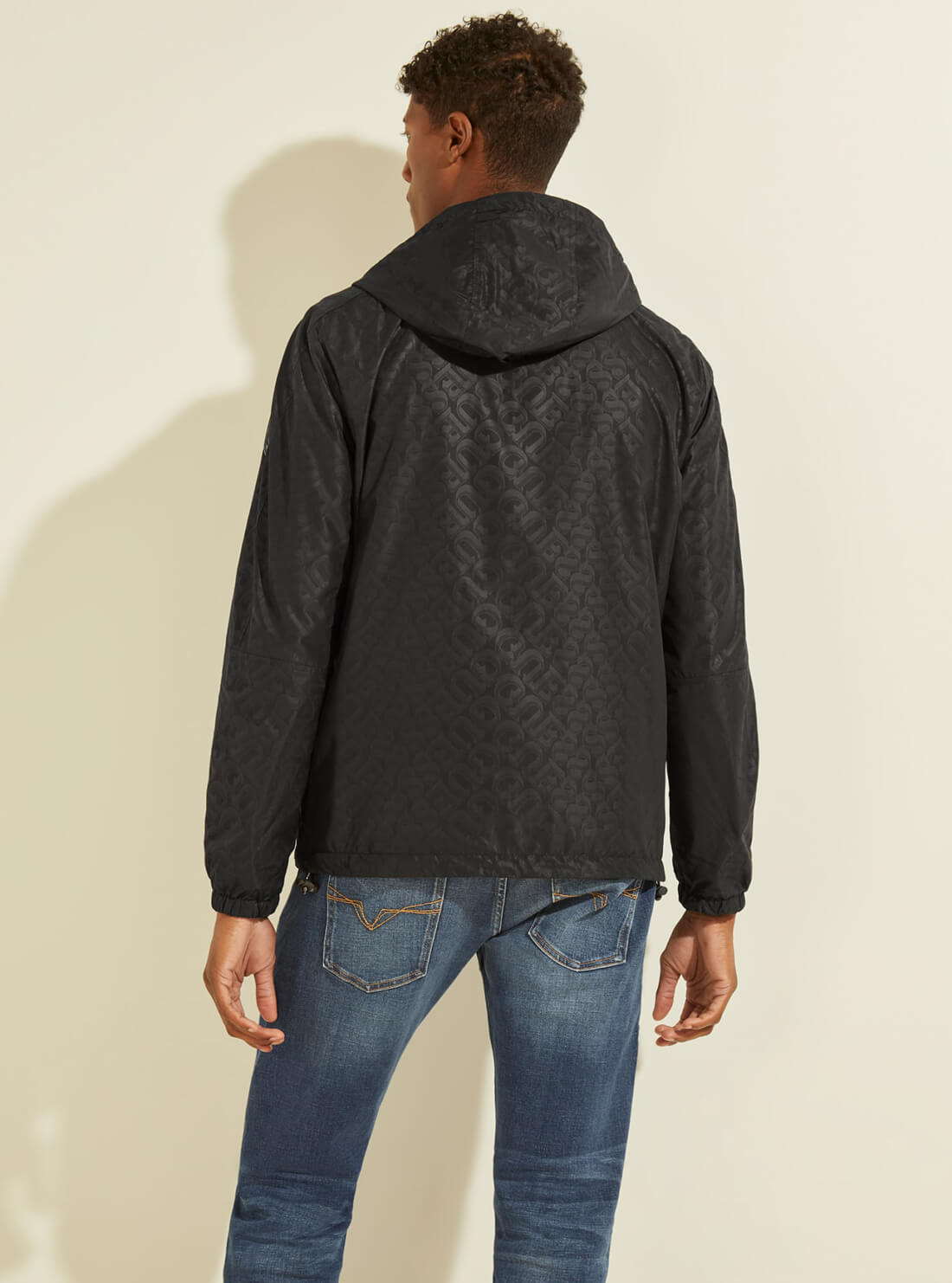 GUESS Mens Eco Black Logo Reversible Hoodie Jacket M1GL48WDU52 Reversed Back View