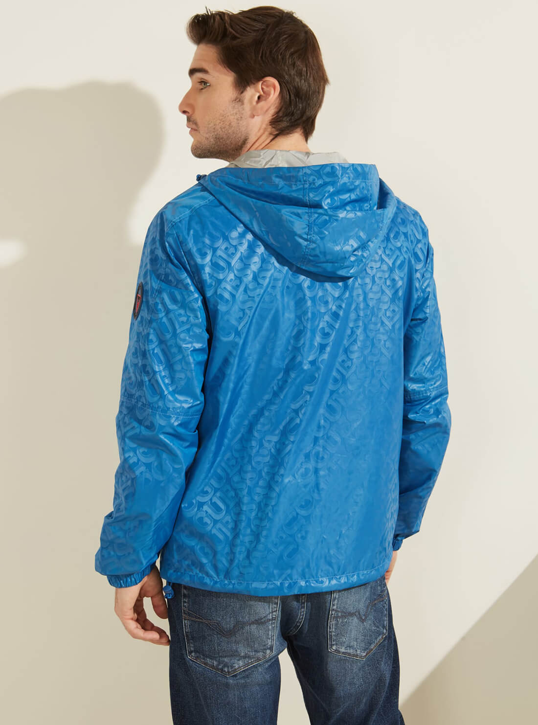 GUESS Mens Eco Blue Logo Reversible Hoodie Jacket M1GL48WDU52 Reversed Back View