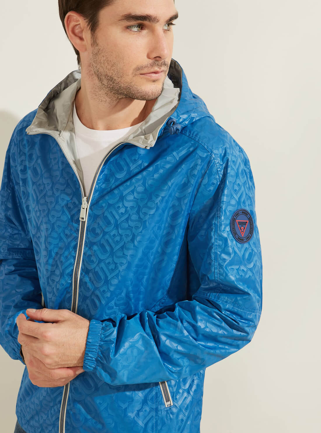 GUESS Mens Eco Blue Logo Reversible Hoodie Jacket M1GL48WDU52 Reversed Detail View
