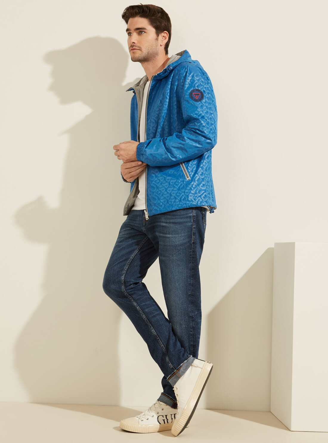 GUESS Mens Eco Blue Logo Reversible Hoodie Jacket M1GL48WDU52 Reversed Front View