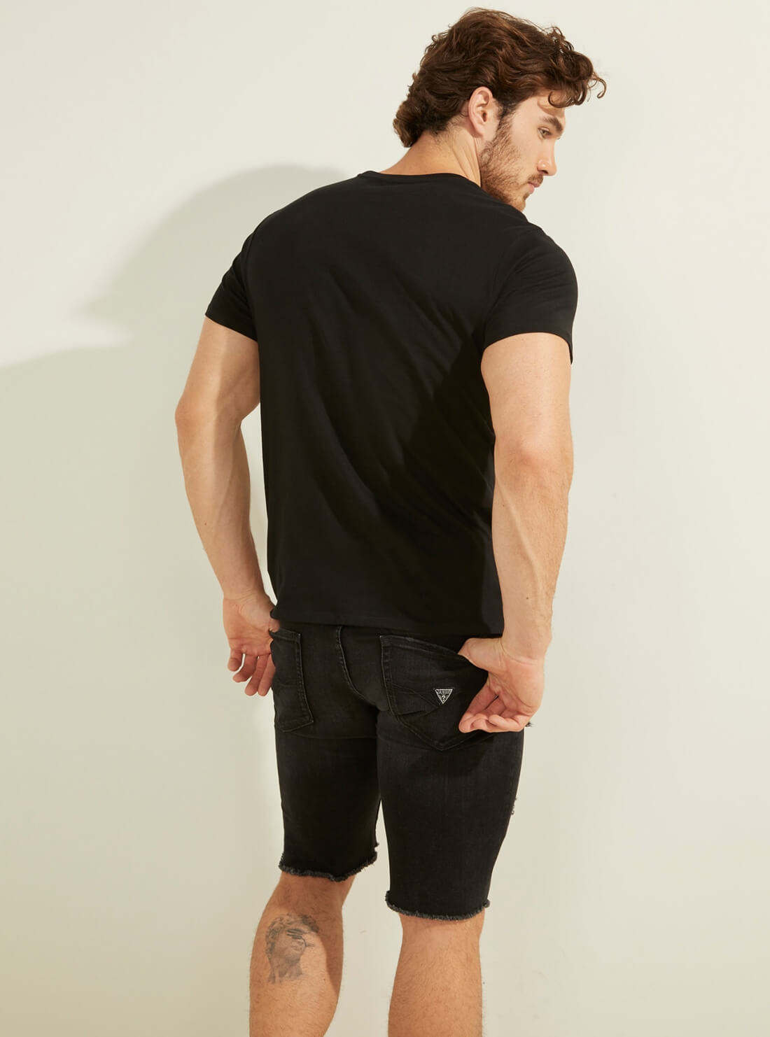 GUESS Mens Eco Black Calif Logo T-Shirt MBYI05R9RMD Back View