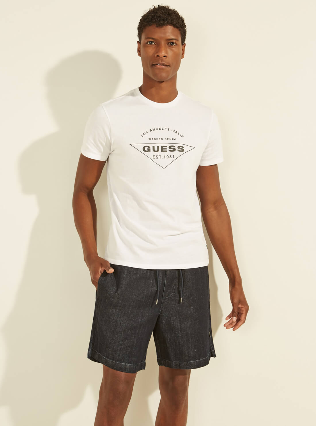 GUESS Mens Eco White Calif Logo T-Shirt MBYI05R9RMD Front View
