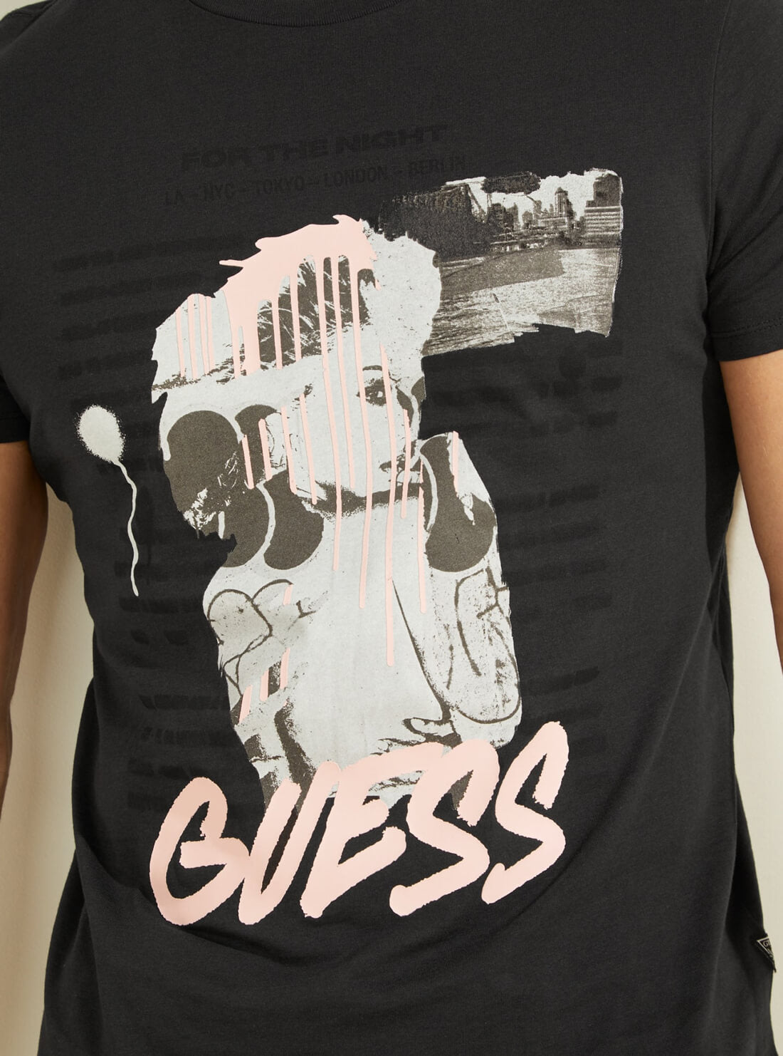 GUESS Mens Eco Black Night Graffiti T-Shirt MBYP63RARC3 Detail View