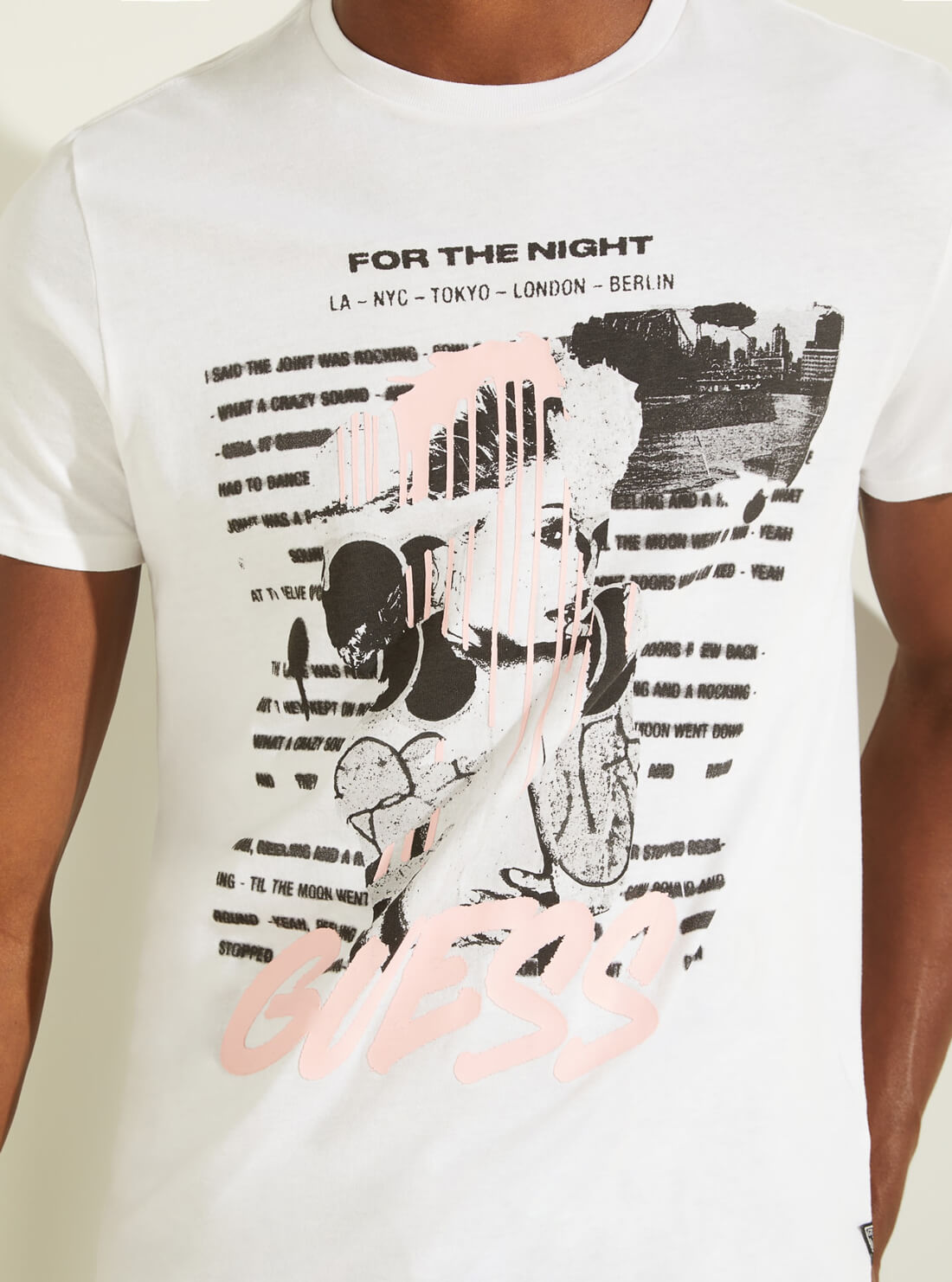 GUESS Mens Eco White Night Graffiti T-Shirt MBYP63RARC3 Detail View