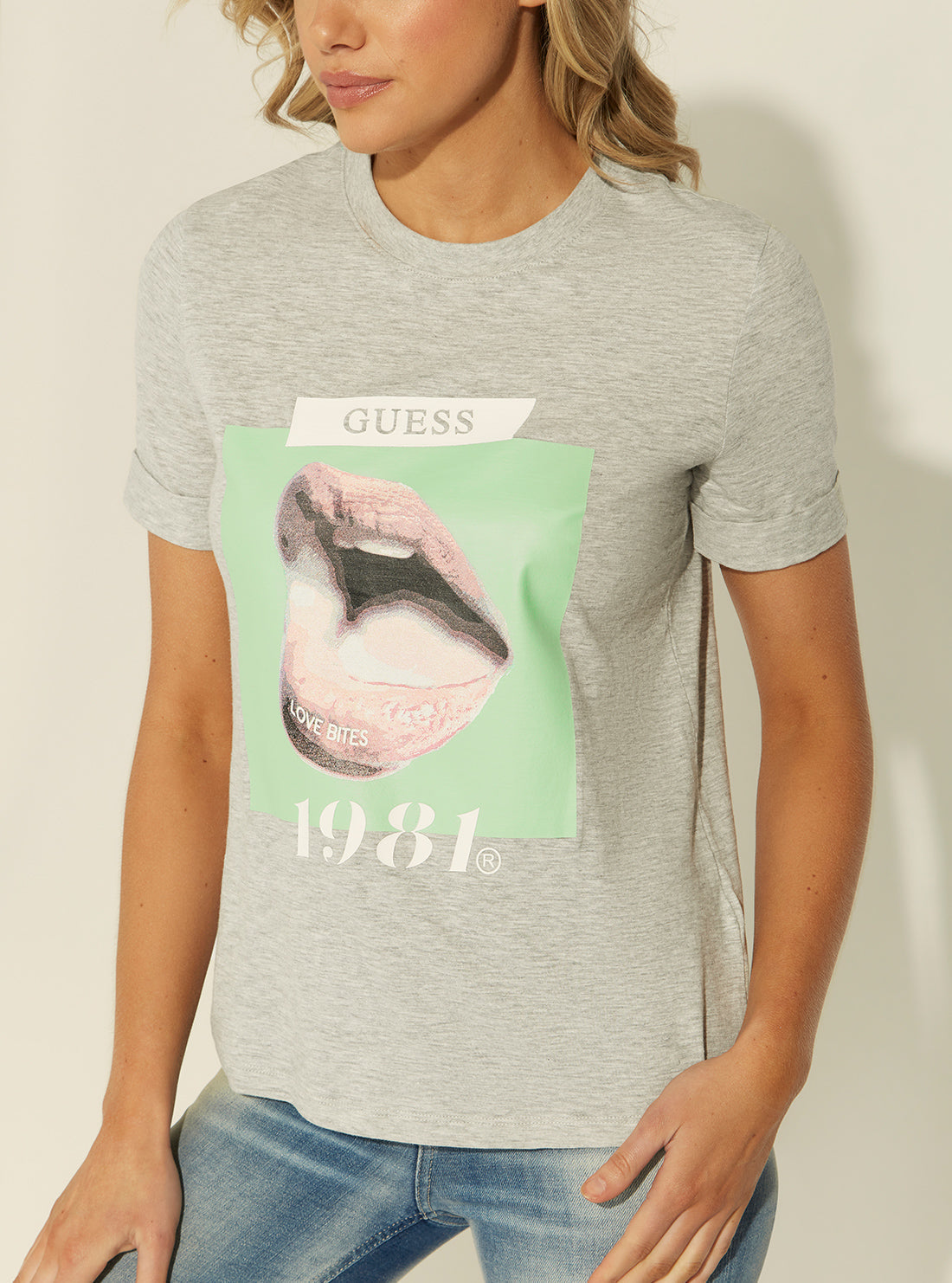 GUESS Womens Eco Grey Graphic Print Odette Graphic T-Shirt W1YI0TR8G00 Detail View
