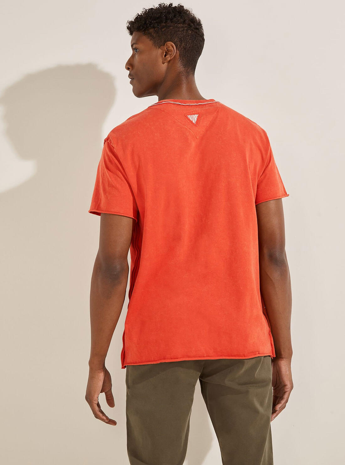 guess Eco Raw Patchwork Logo orange mens T-Shirt back view