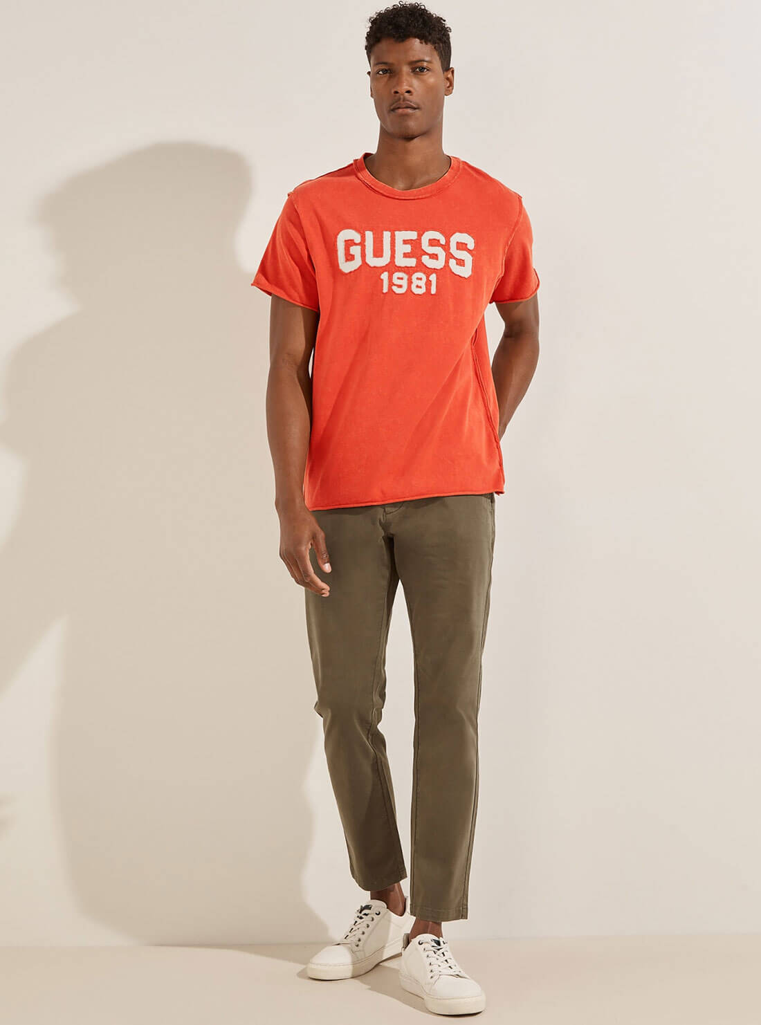 guess Eco Raw Patchwork Logo orange mens T-Shirt full view