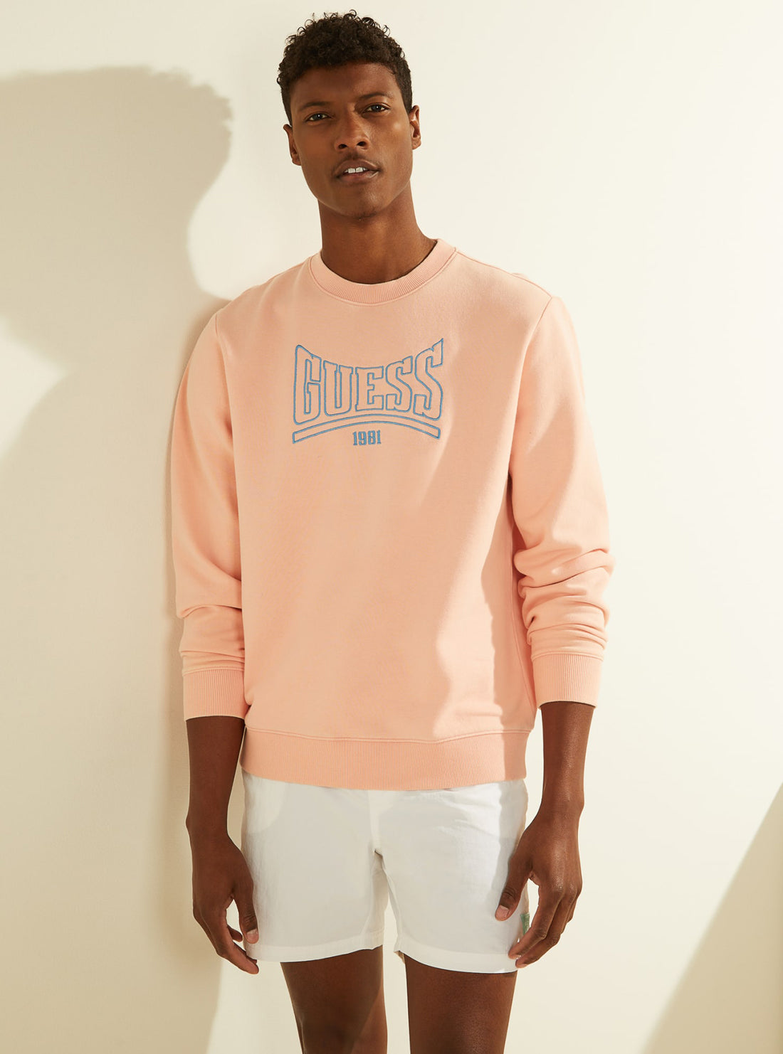 GUESS Mens Eco Coral Pink Roy Retro Jumper M1GQ08R9YH1 Front View