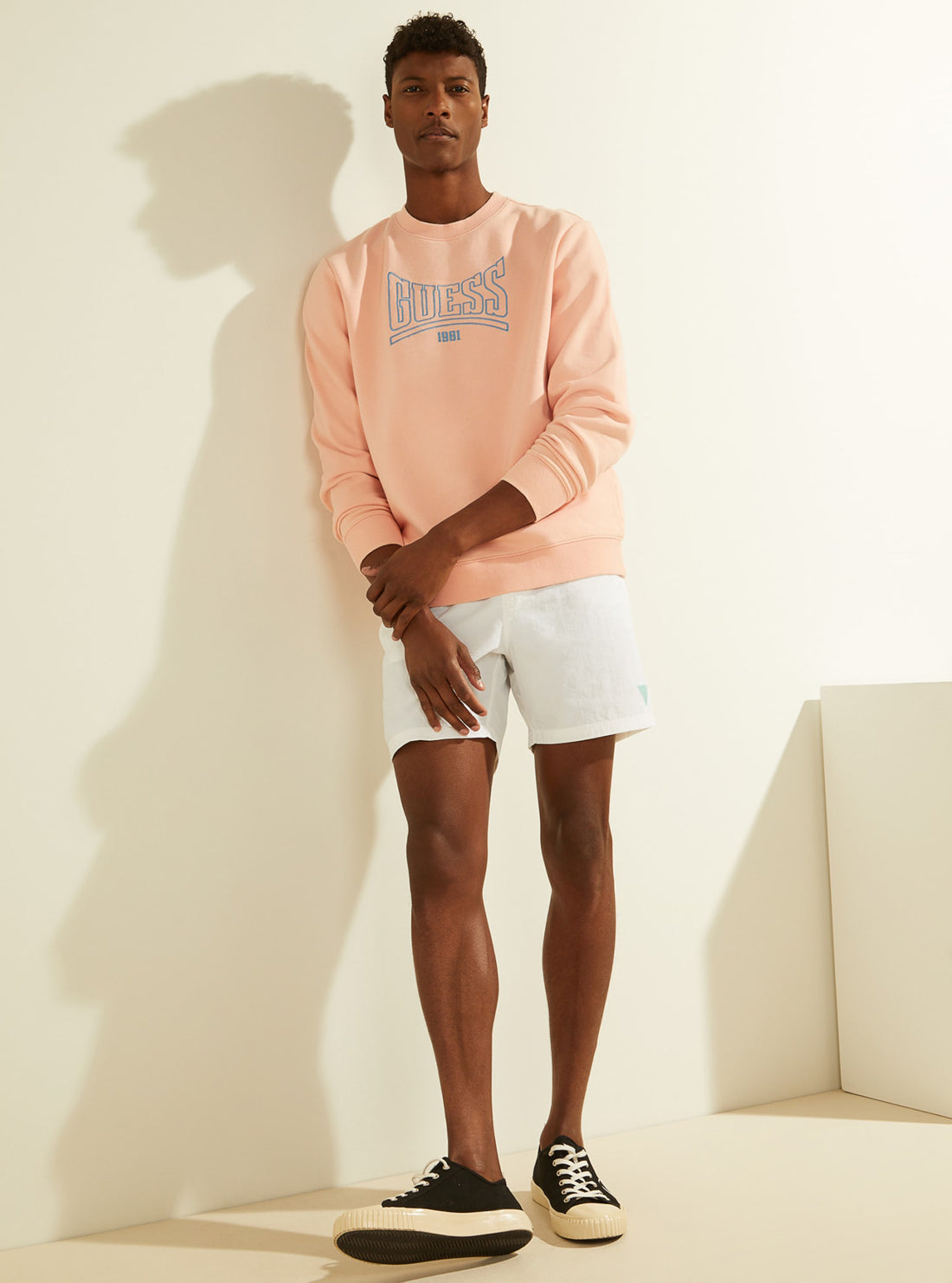 GUESS Mens Eco Coral Pink Roy Retro Jumper M1GQ08R9YH1 Full View