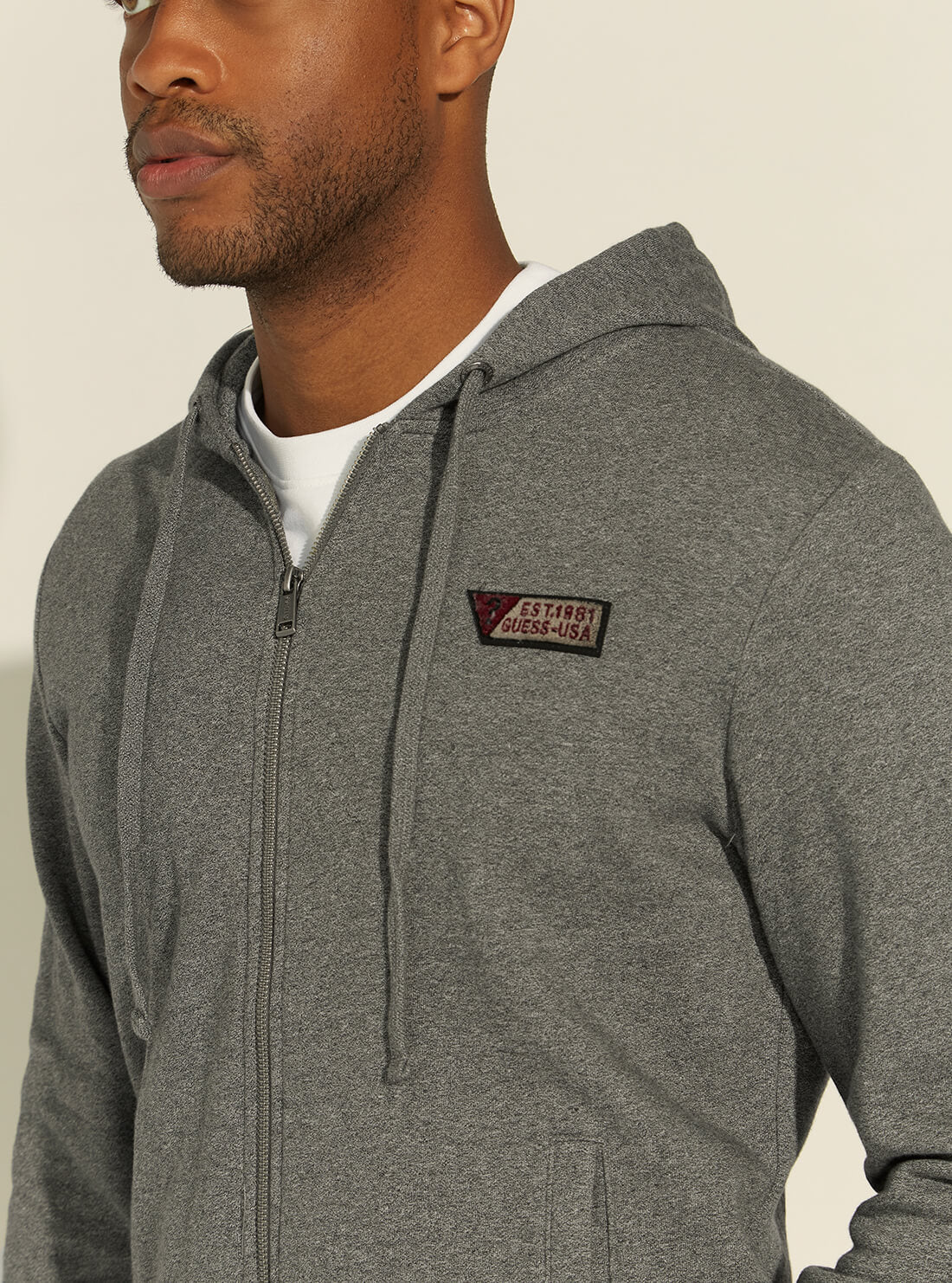 GUESS Mens Eco Grey Roy Zip Hoodie Jacket M0GQ35R44Q7 Detail View