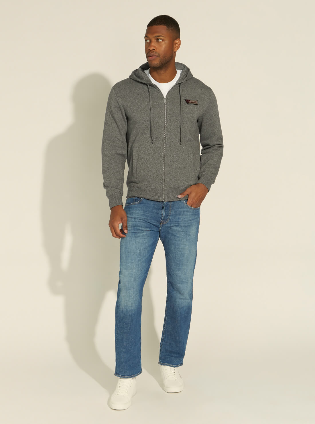 GUESS Mens Eco Grey Roy Zip Hoodie Jacket M0GQ35R44Q7 Full View