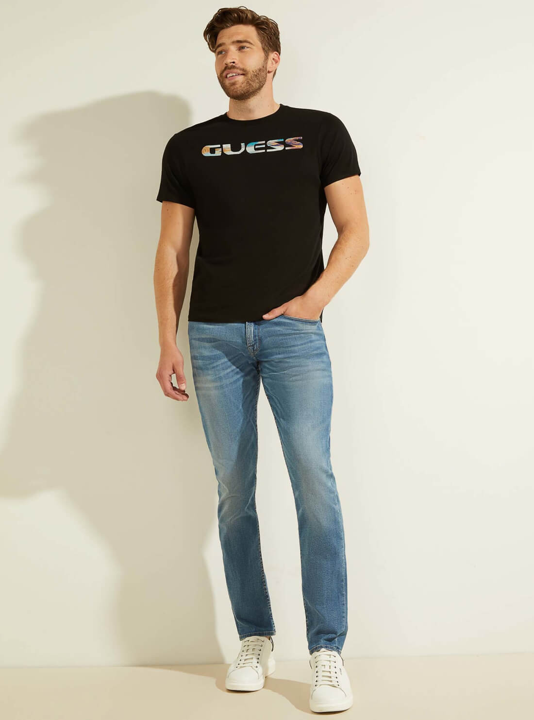 GUESS Mens Eco Black Scenic Logo T-shirt MBGI31R9RM7 Full View