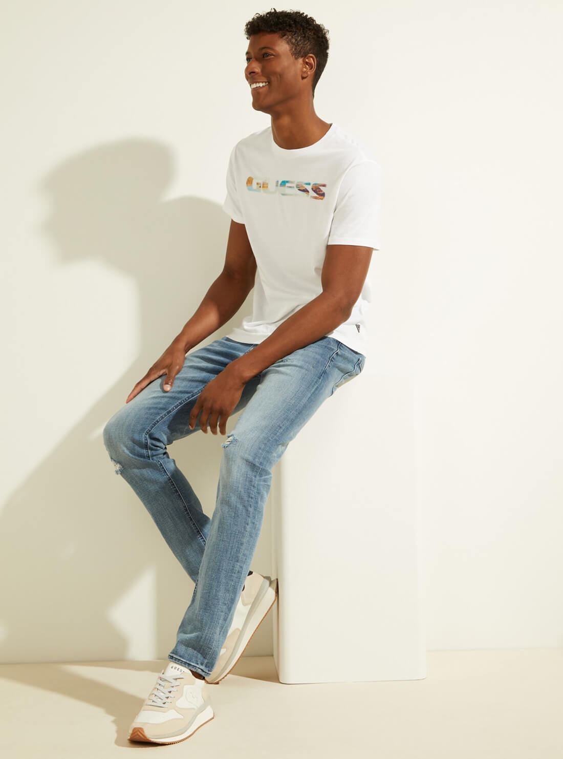 GUESS Mens  Eco White Scenic Logo T-Shirt MBGI31R9RM7 Full View