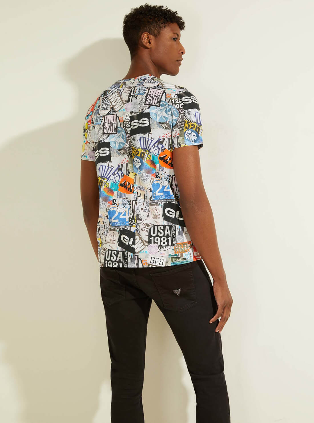 GUESS Mens Eco Sticker Collage T-Shirt MBGI31R8FY6 Back View