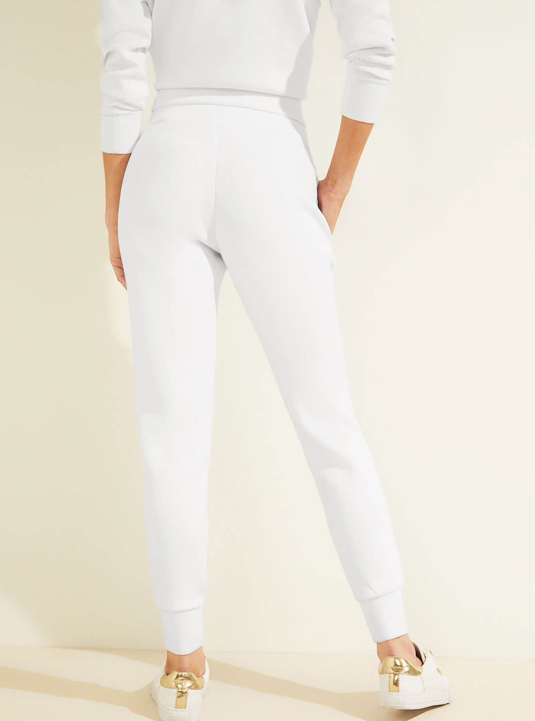 GUESS Womens  Eco White Arlett Scuba Active Jogger Pants O1YA14K7UW2 Back View