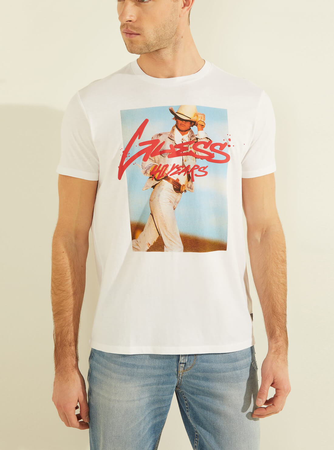 GUESS Mens Eco White Classic Photograph T-Shirt MBGI31R9RM6 Detail View