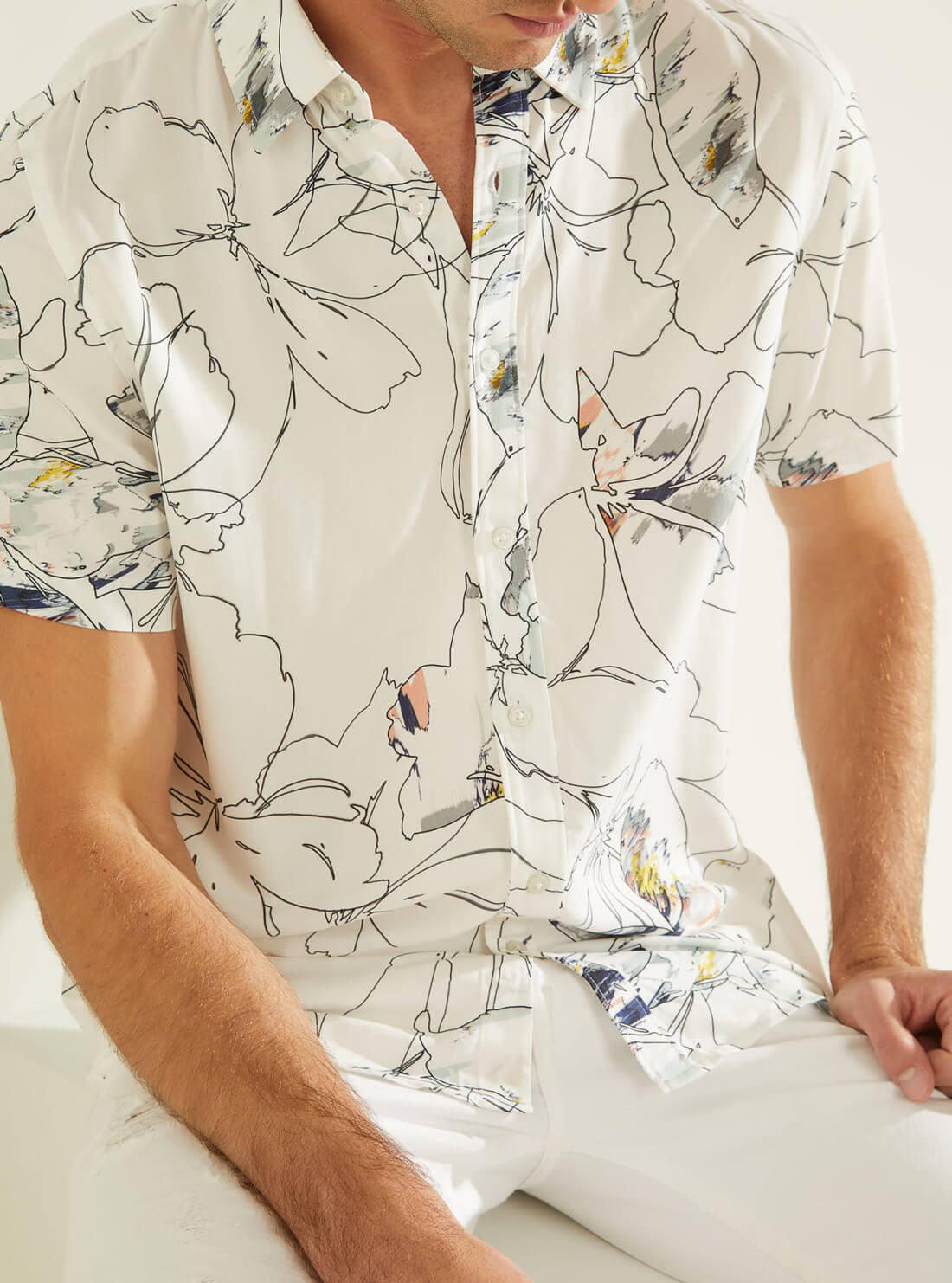 GUESS Mens Eco White Floral Print Shirt M1YH48RD4Z3 Detail View 