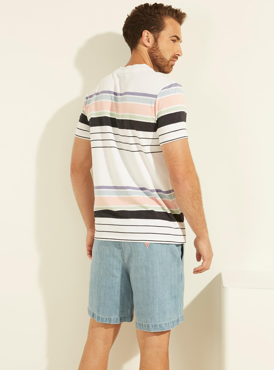 GUESS Mens Pastel Multi Eli Acid Wash Stripe T-Shirt M1YP52RAPJ0 Back View