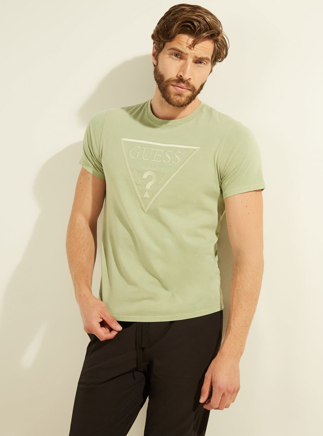 GUESS Mens Green Embroidered Essential Logo T-Shirt M0BI1JR9YK0 Front View