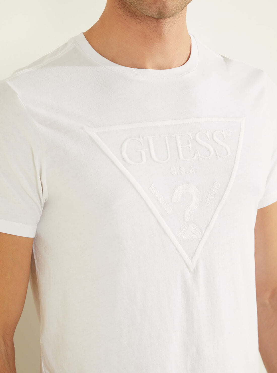 GUESS Mens White Embroidered Essential Logo T-Shirt M0BI1JR9YK0 Close View
