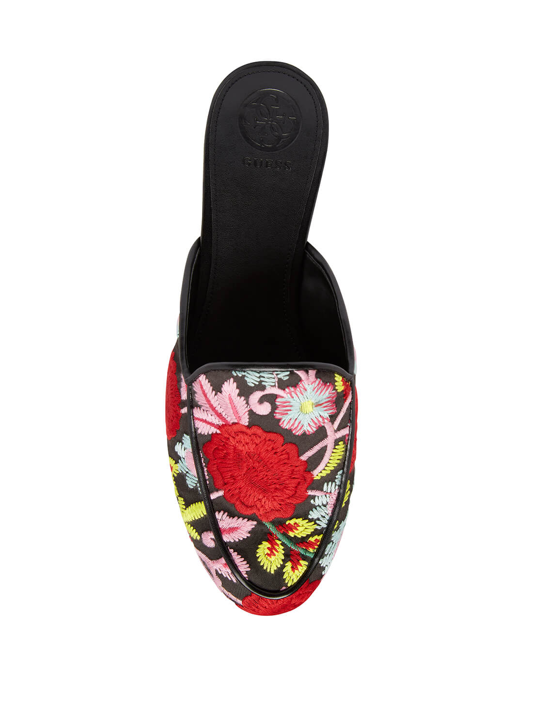 GUESS Womens Black Flower Lillac Mules LILLAC2A Top View