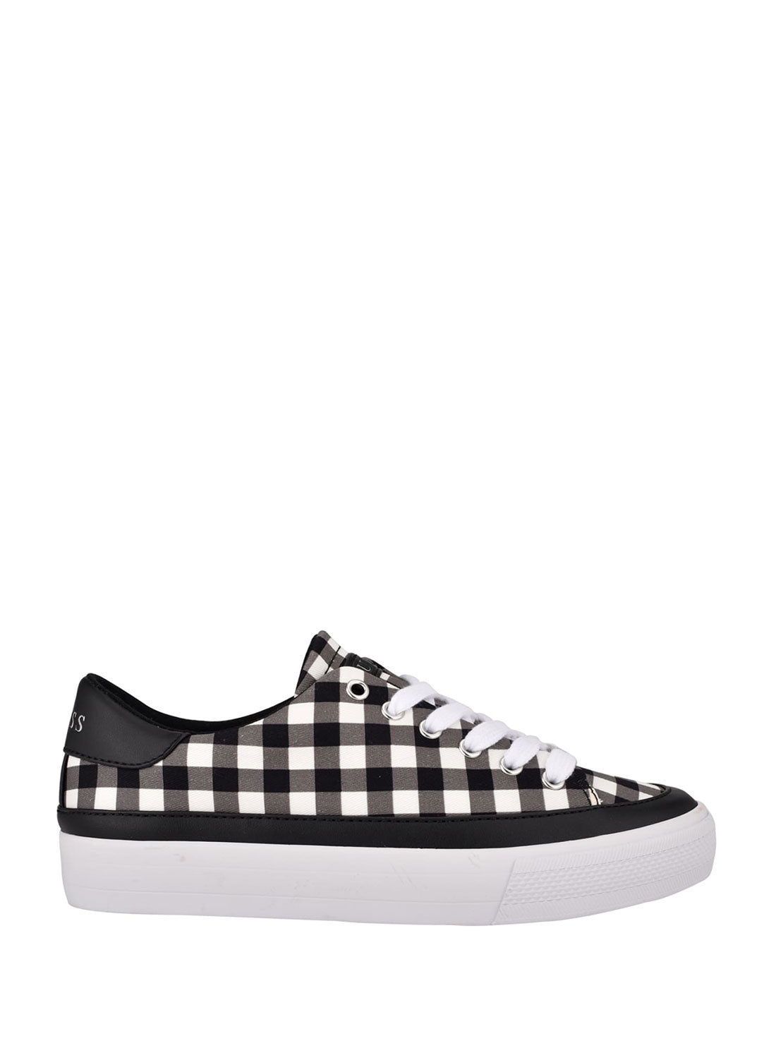 GUESS Womens Black Gingham G-Logo Leenie Low Top Sneakers GWLEENIE Side View