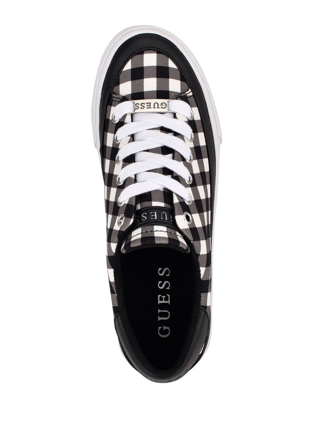 GUESS Womens Black Gingham G-Logo Leenie Low Top Sneakers GWLEENIE Top View