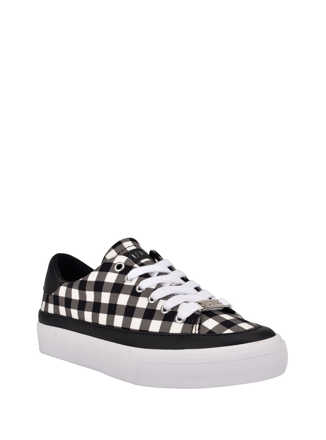 GUESS Womens Black Gingham G-Logo Leenie Low Top Sneakers GWLEENIE Angle View
