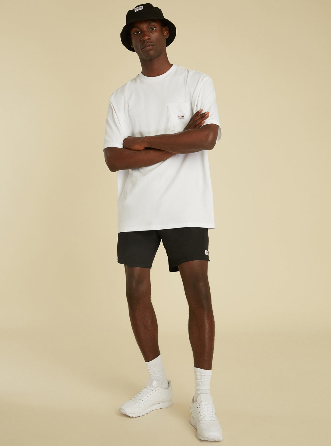 GUESS Mens GUESS Originals Black Kit Nylon Shorts M1GQ00RC481 Full View