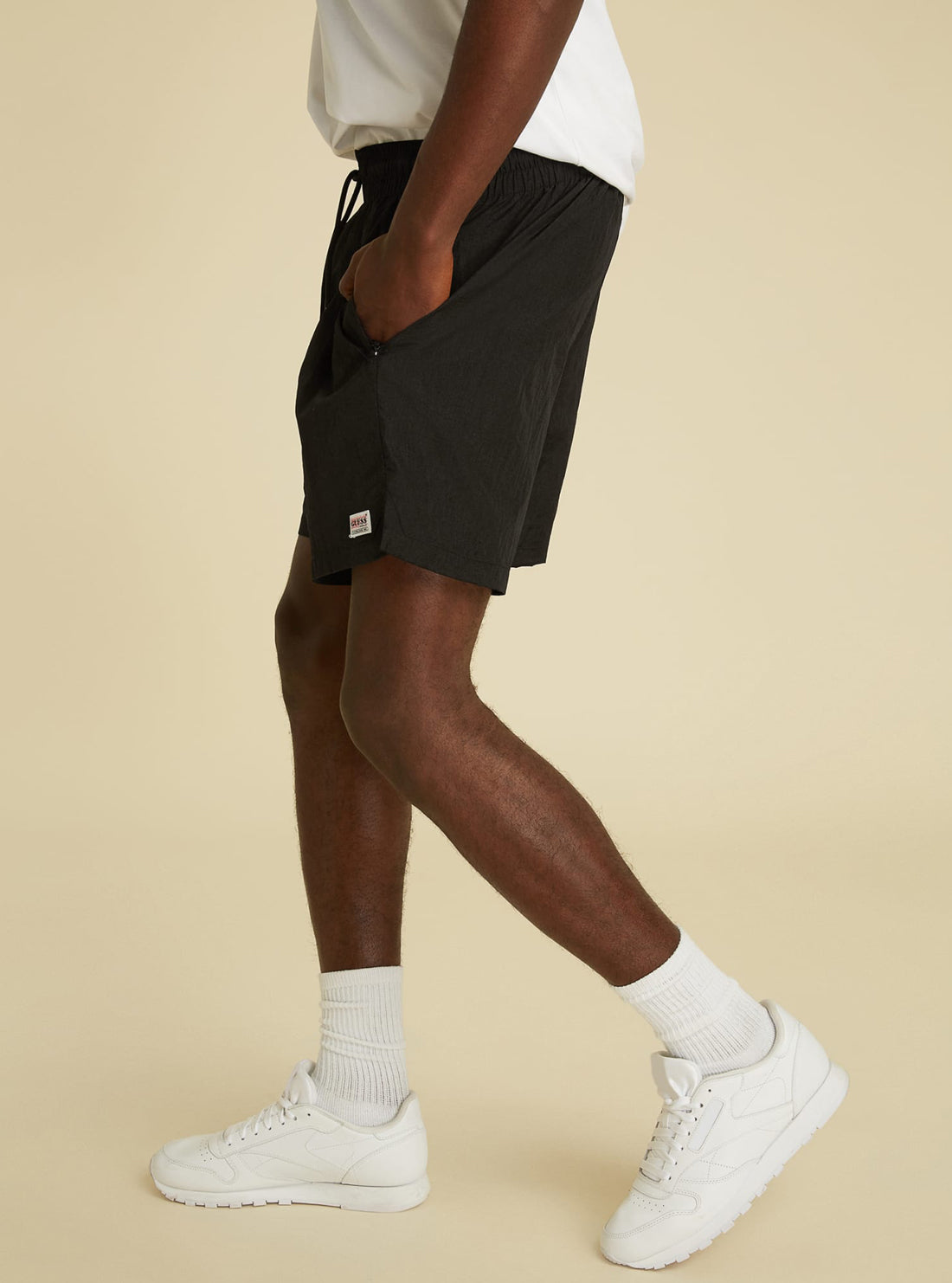 GUESS Mens GUESS Originals Black Kit Nylon Shorts M1GQ00RC481 Side View