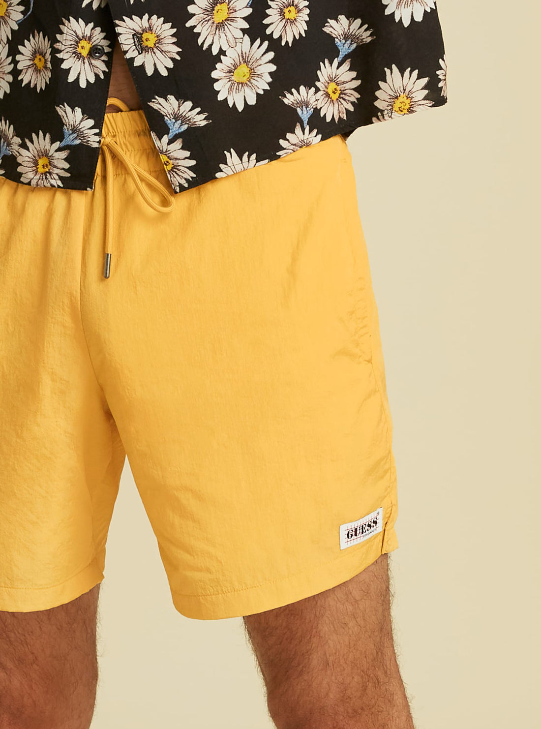 GUESS Mens GUESS Originals Yellow Kit Nylon Shorts M1GQ00RC481 Detail View