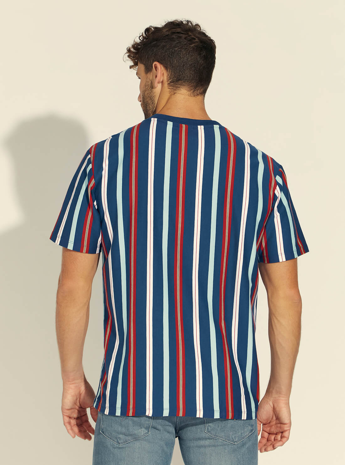 GUESS Mens GUESS Originals Murren Blue Striped T-Shirt M1YI11R9XF6 Back View
