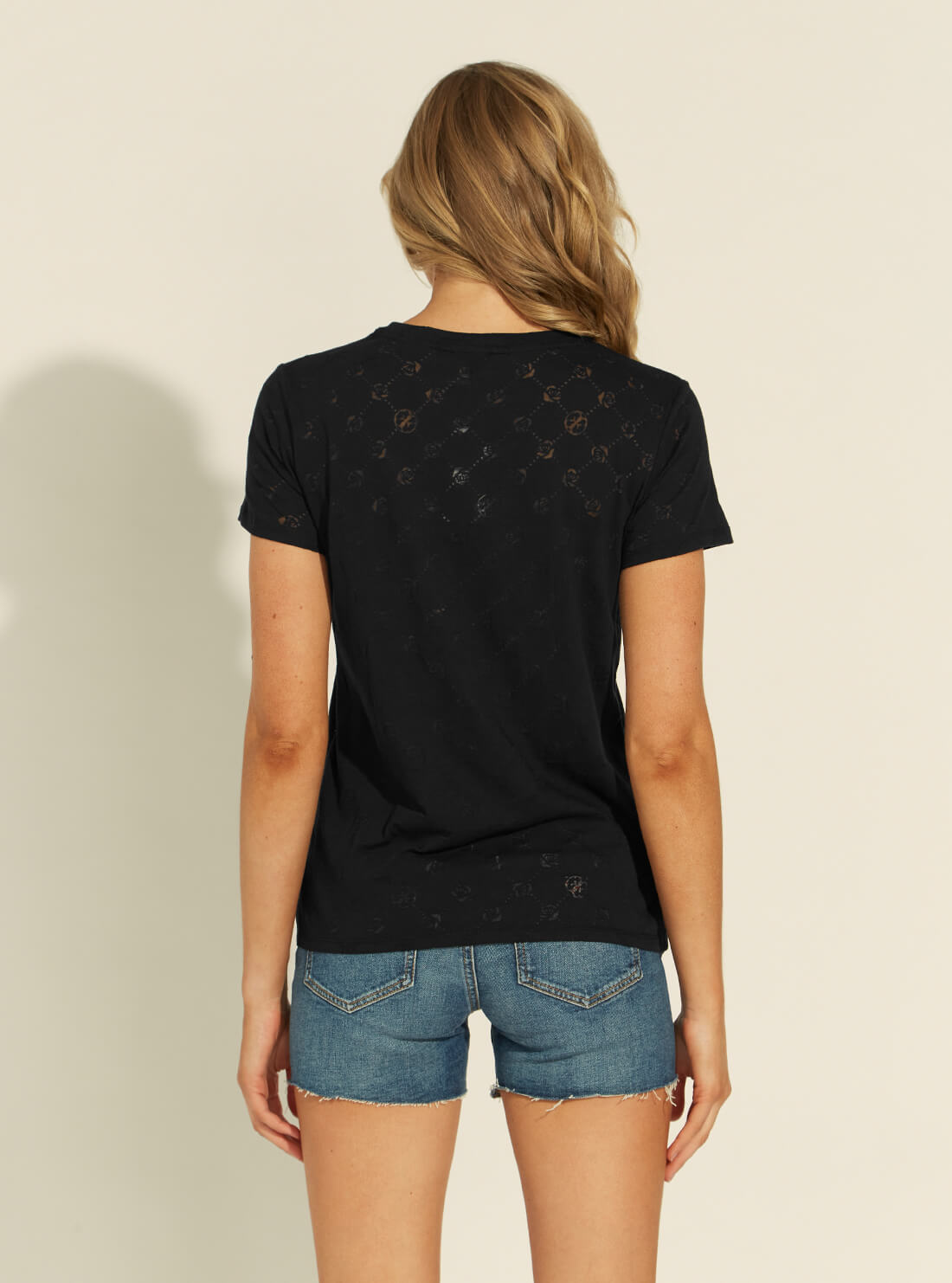 GUESS Womens Black Gamine Logo Burnout T-Shirt W1YI25RAQT1 Back View