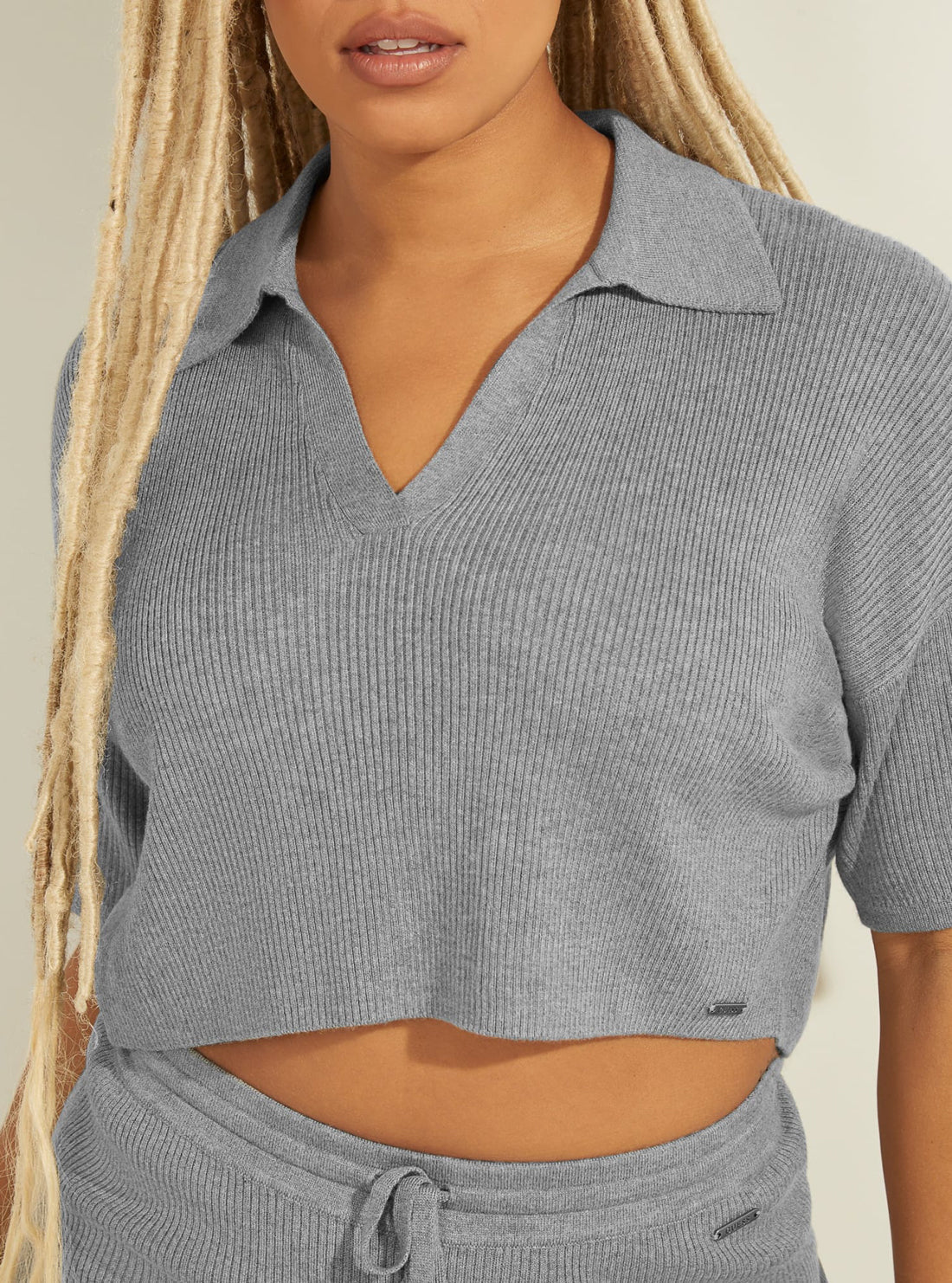 GUESS Womens Grey Charli Oversized Polo Top  W1YR26R2UJ0 Detail View