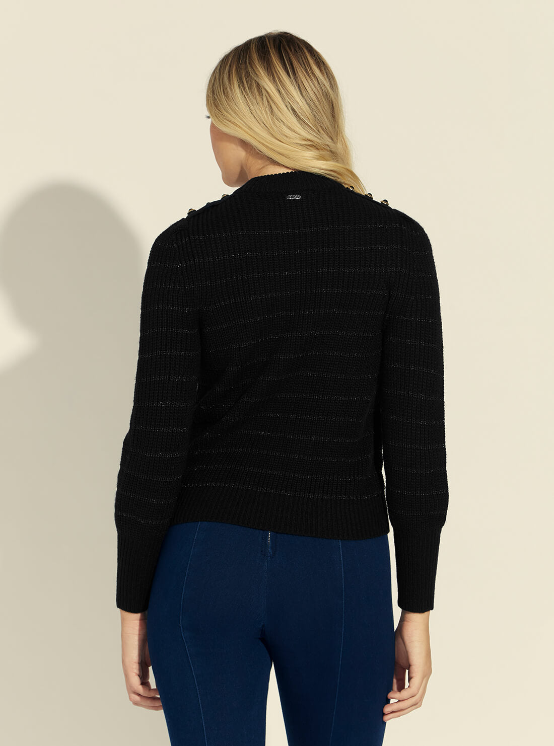 GUESS Womens Black Multi Stripe Helen Sweater Top W1BR36Z2X40 Back View