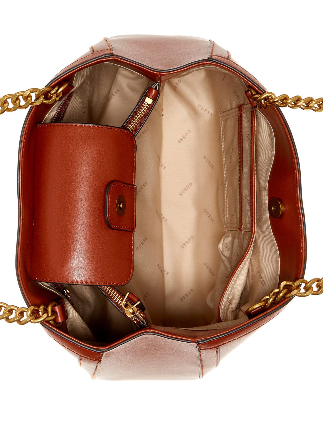 GUESS Womens  Brown Hensely Girlfriend Tote Bag  VB811323 Inside View