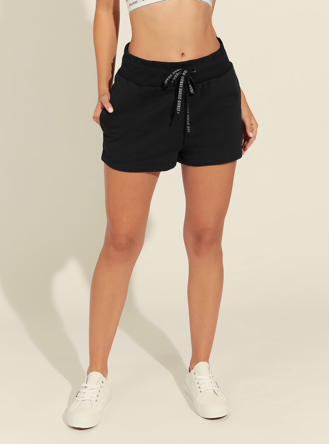 GUESS Womens  Black High-Rise Active Shorts O1GA02K68I1 Front View