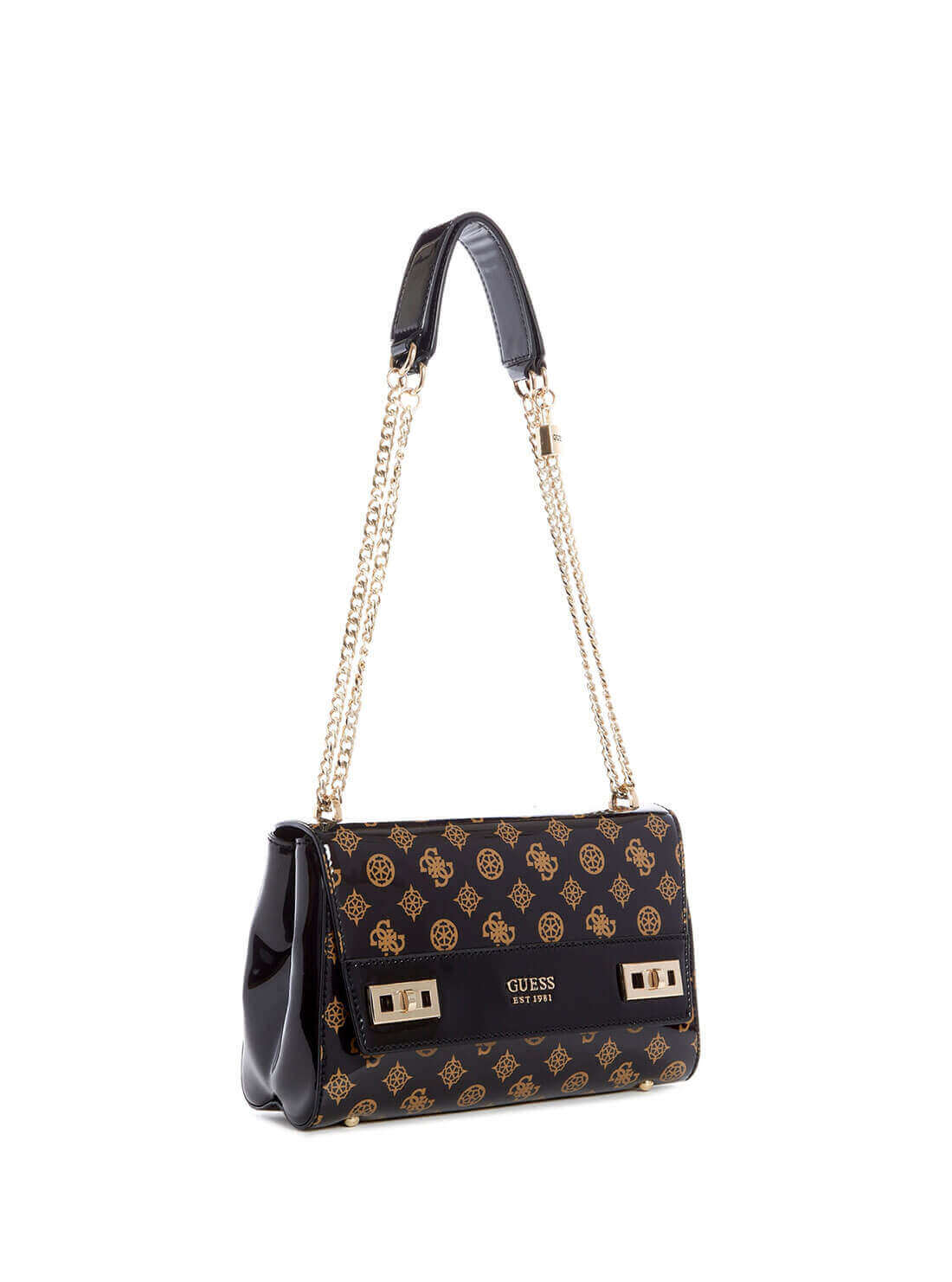 GUESS Womens  Black Brown Katey Quattro G Shoulder Bag Satchel PG787019 Front Side  View