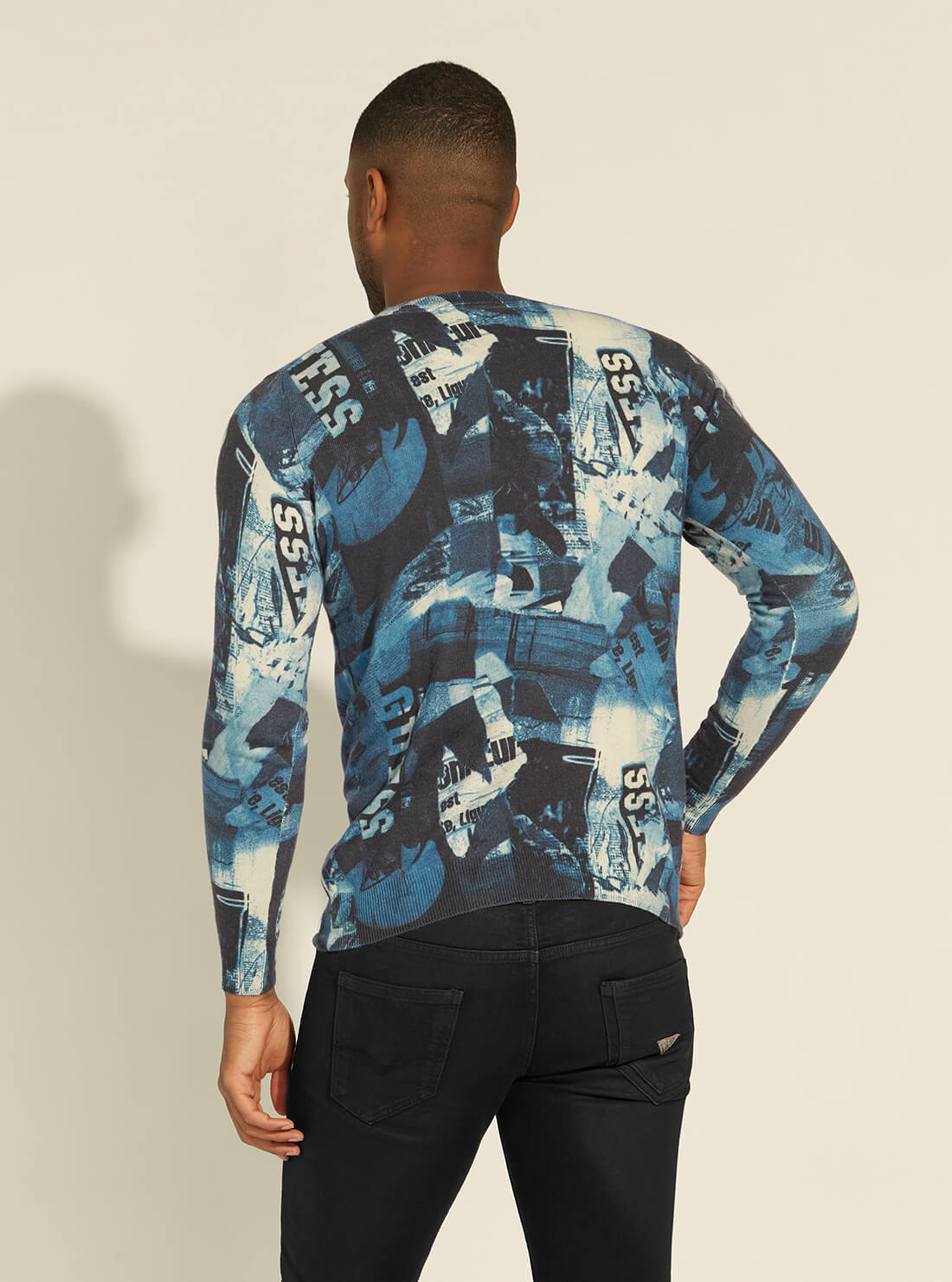 GUESS Mens Blue Kerr Long Sleeve Jumper M1YR66Z2VC0 Back View