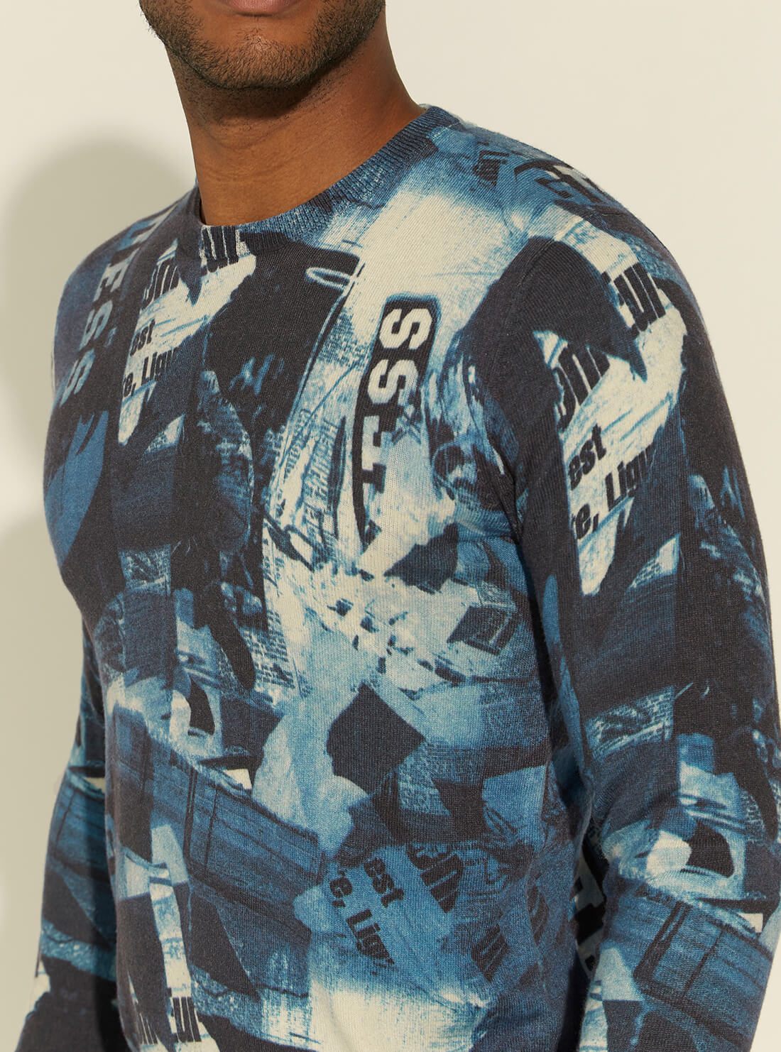 GUESS Mens Blue Kerr Long Sleeve Jumper M1YR66Z2VC0 Detail View