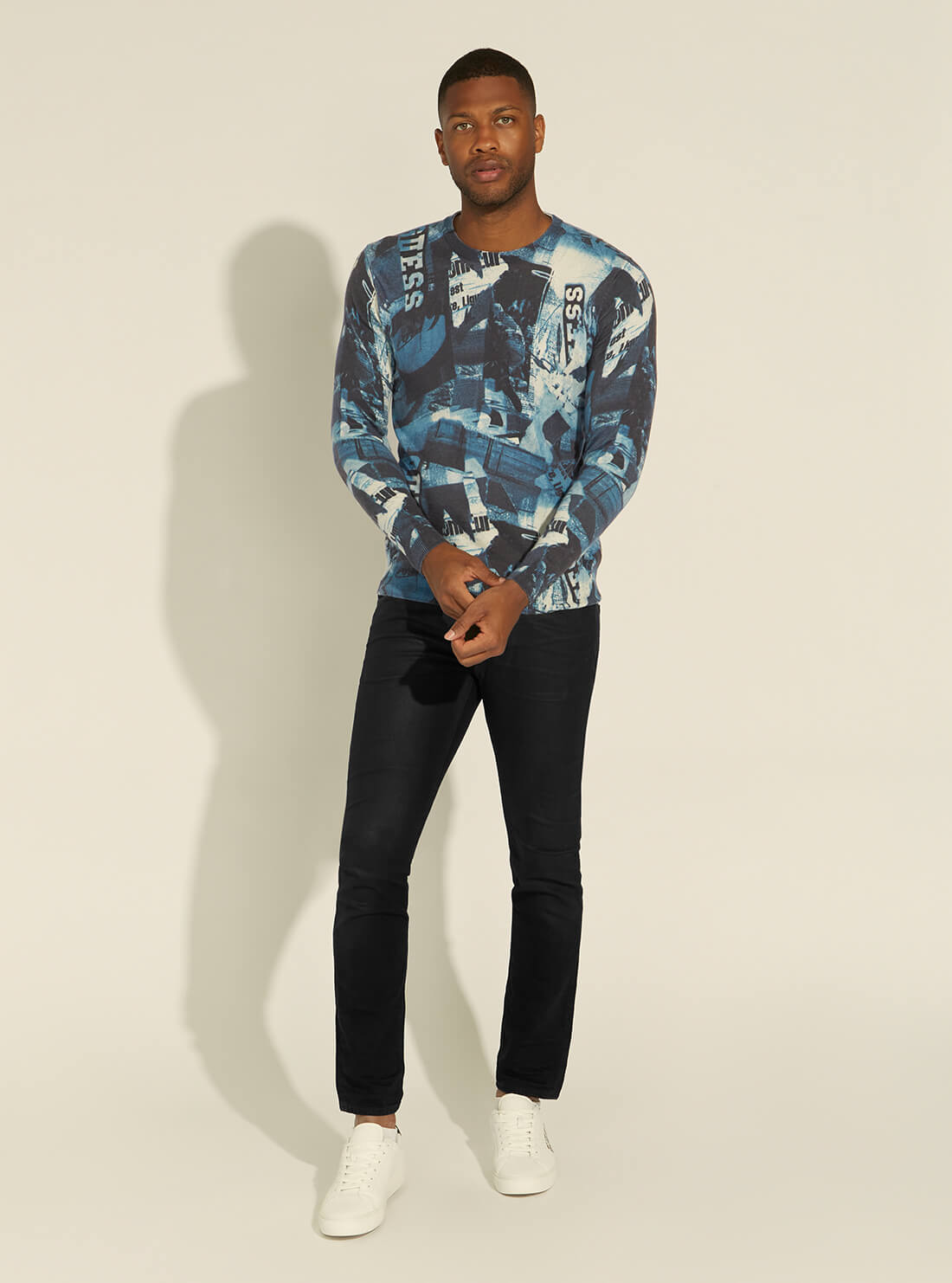 GUESS Mens Blue Kerr Long Sleeve Jumper M1YR66Z2VC0 Full View