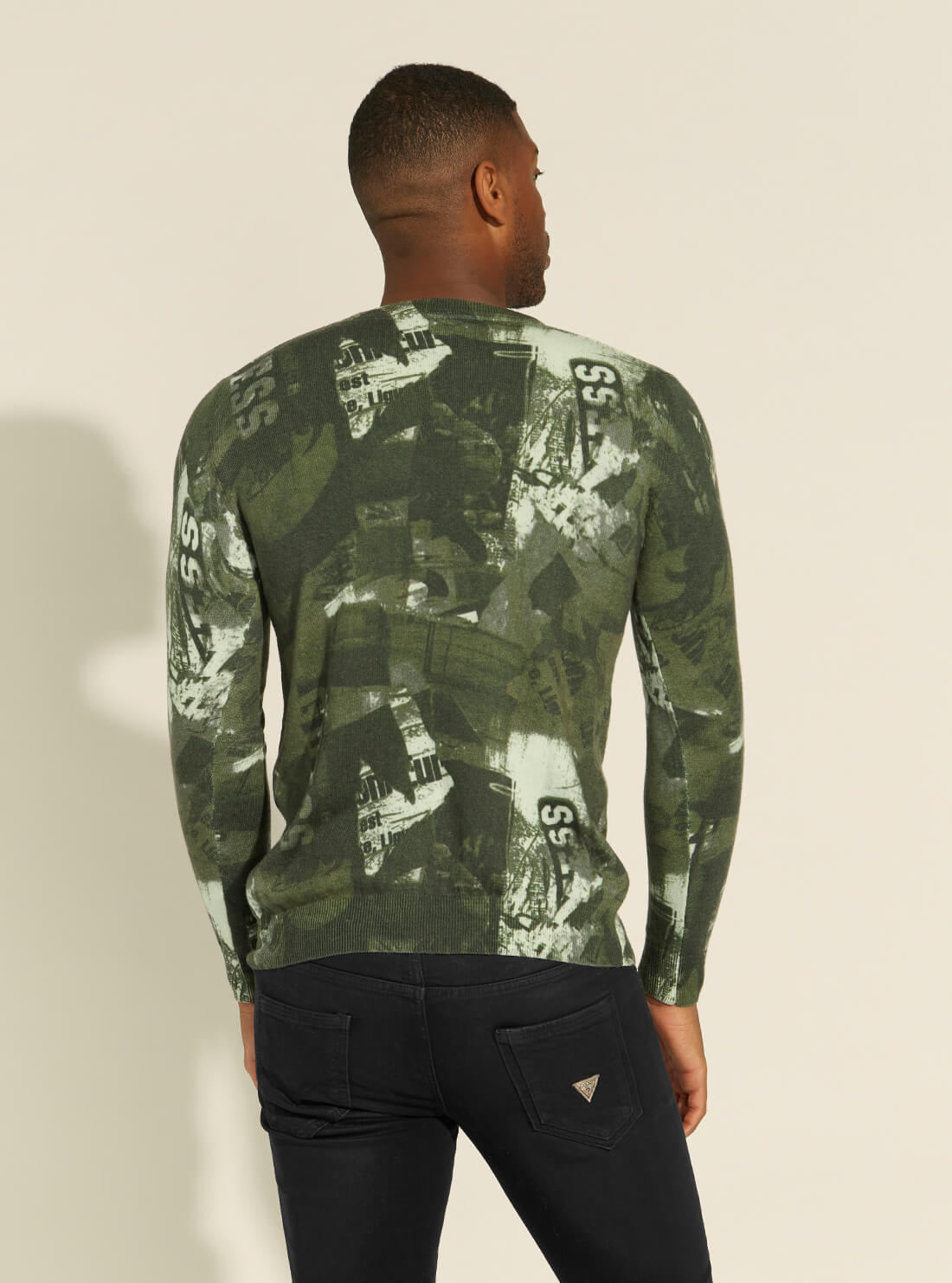 GUESS Mens Green Kerr Long Sleeve Jumper M1YR66Z2VC0 Back View