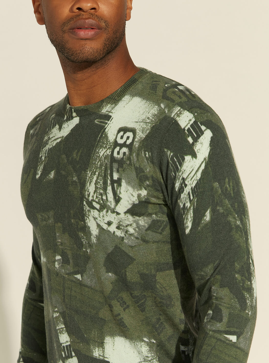 GUESS Mens Green Kerr Long Sleeve Jumper M1YR66Z2VC0 Detail View