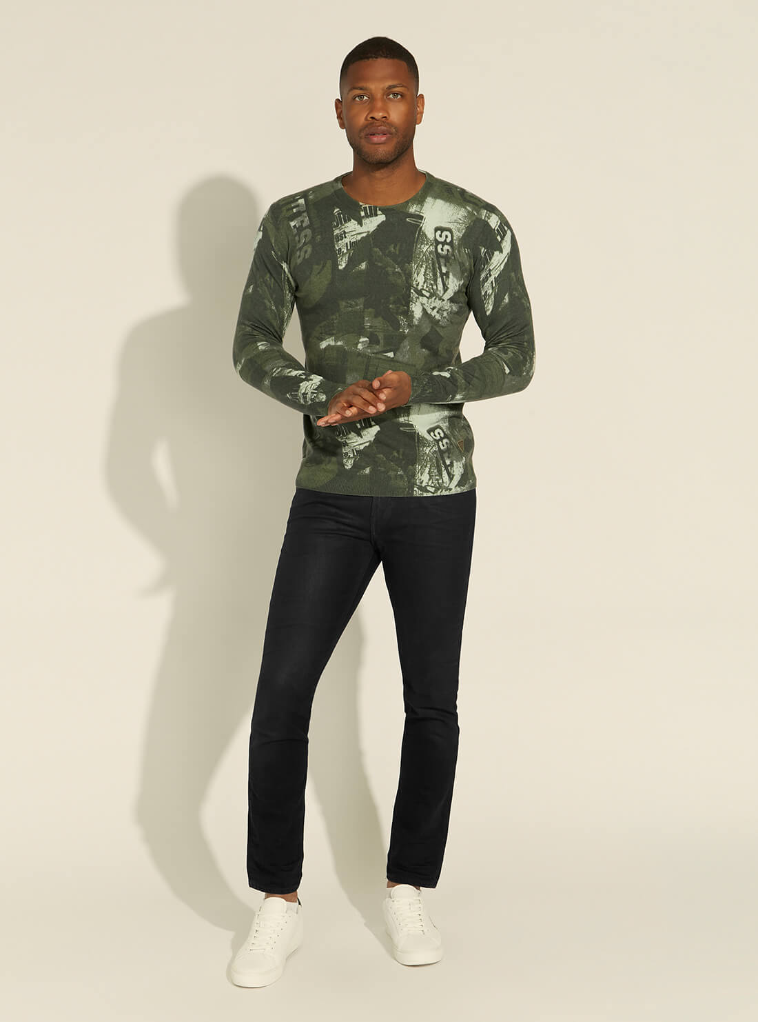 GUESS Mens Green Kerr Long Sleeve Jumper M1YR66Z2VC0 Full View