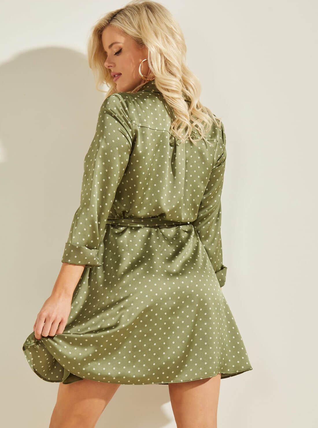 GUESS Womens Green Agata Mini Shirtdress W1YK0XWD8G0 Back View