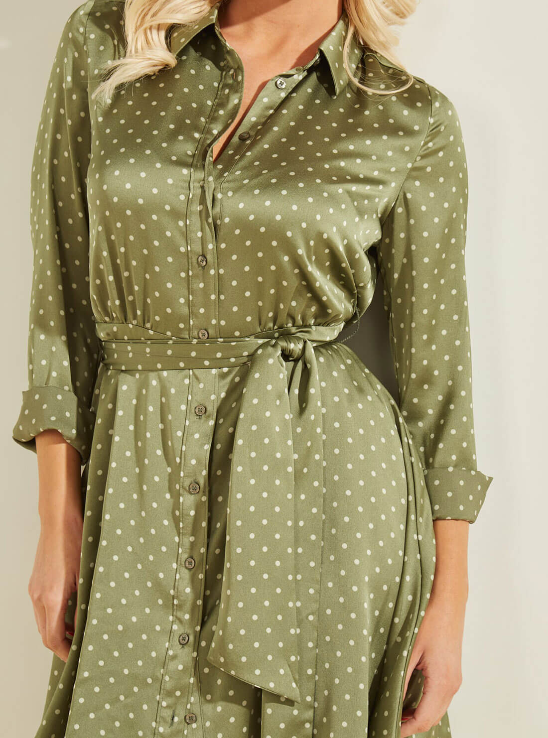 GUESS Womens Green Agata Mini Shirtdress W1YK0XWD8G0 Detail View