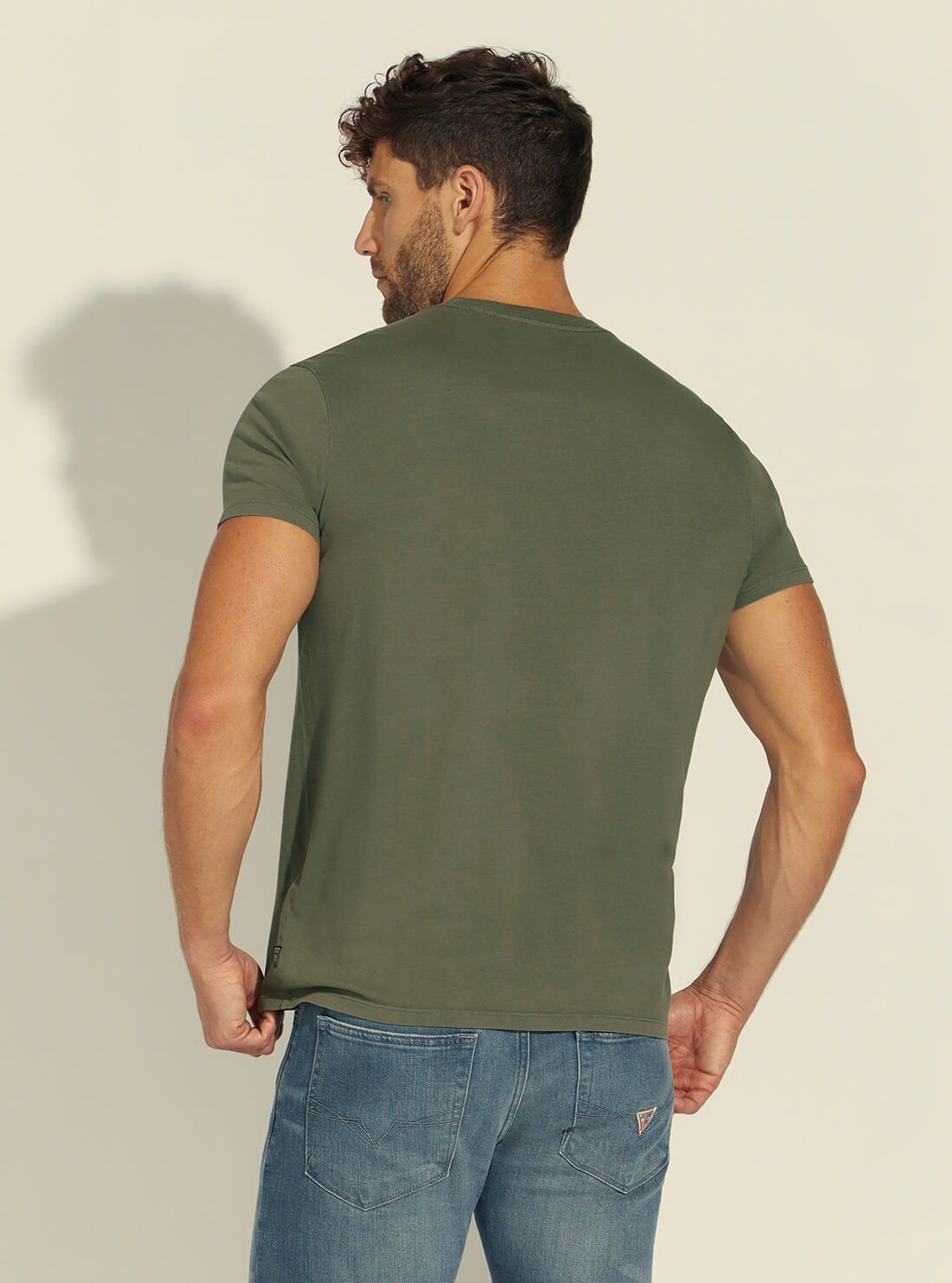 GUESS Mens Khaki Green Vintage T-Shirt MBBI41KARC5 Back View