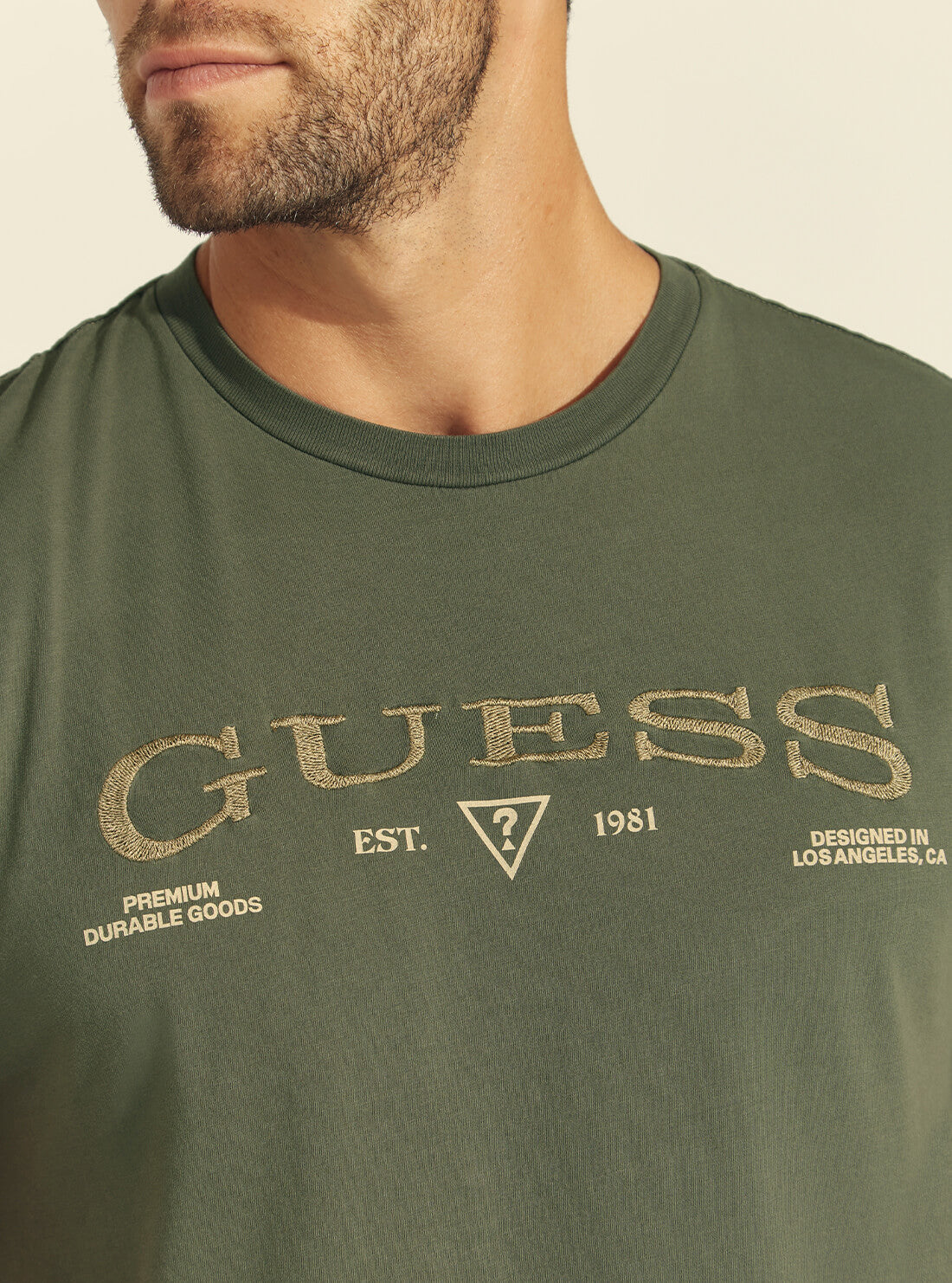 GUESS Mens Khaki Green Vintage T-Shirt MBBI41KARC5 Detail View