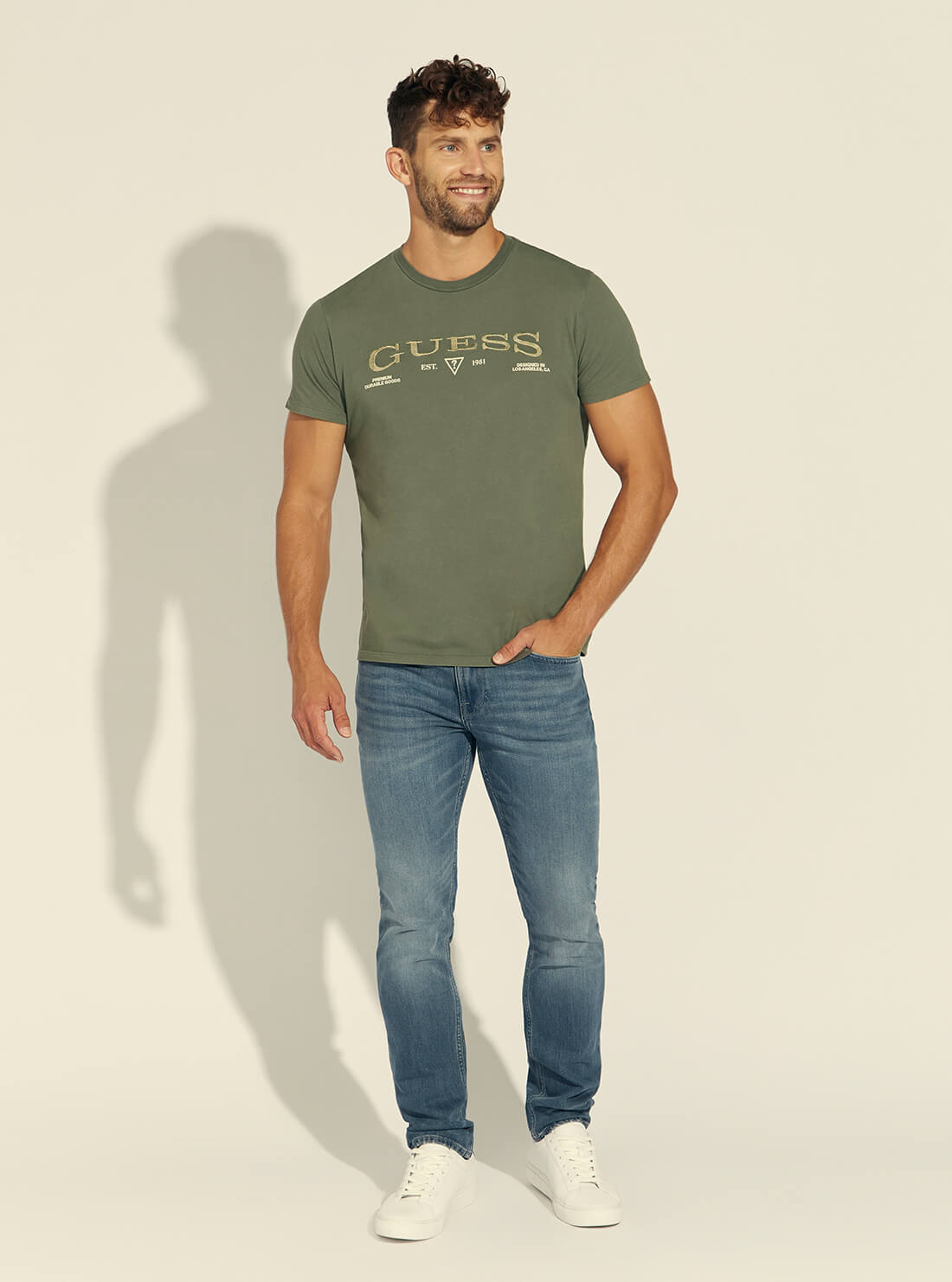 GUESS Mens Khaki Green Vintage T-Shirt MBBI41KARC5 Full View
