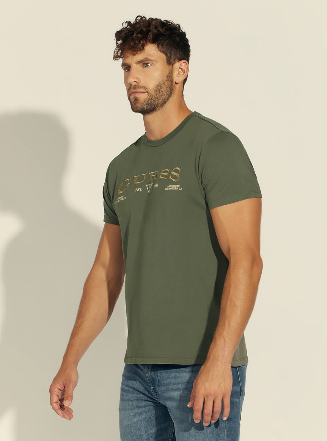 GUESS Mens Khaki Green Vintage T-Shirt MBBI41KARC5 Side View